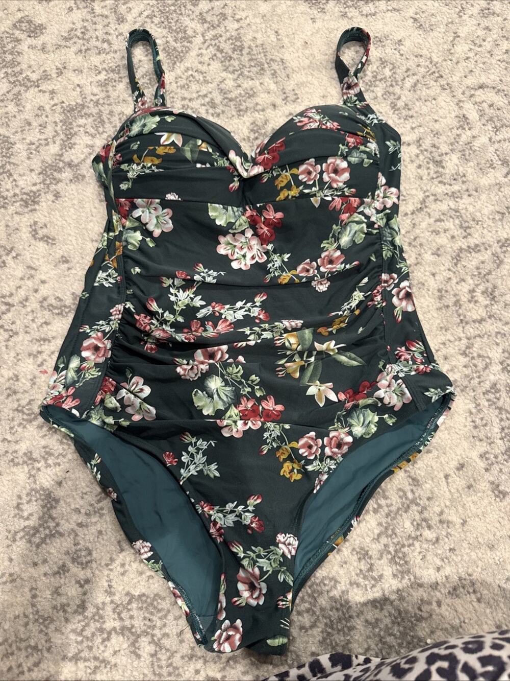 2 Nip Tuck Swim Blue Floral Green OnePiece Swimsuit Adjustable Straps Size 10